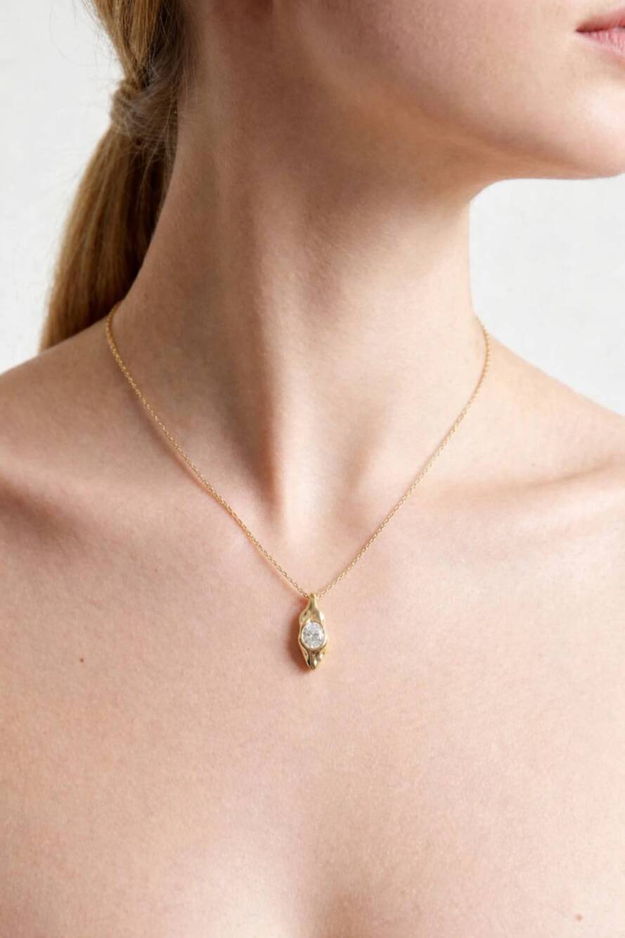 NEW BELLE women's long pendant bezel necklace in gold